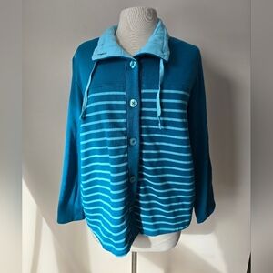 NWOT Blair Blue Striped Button Up Sweater Women's Size PM.